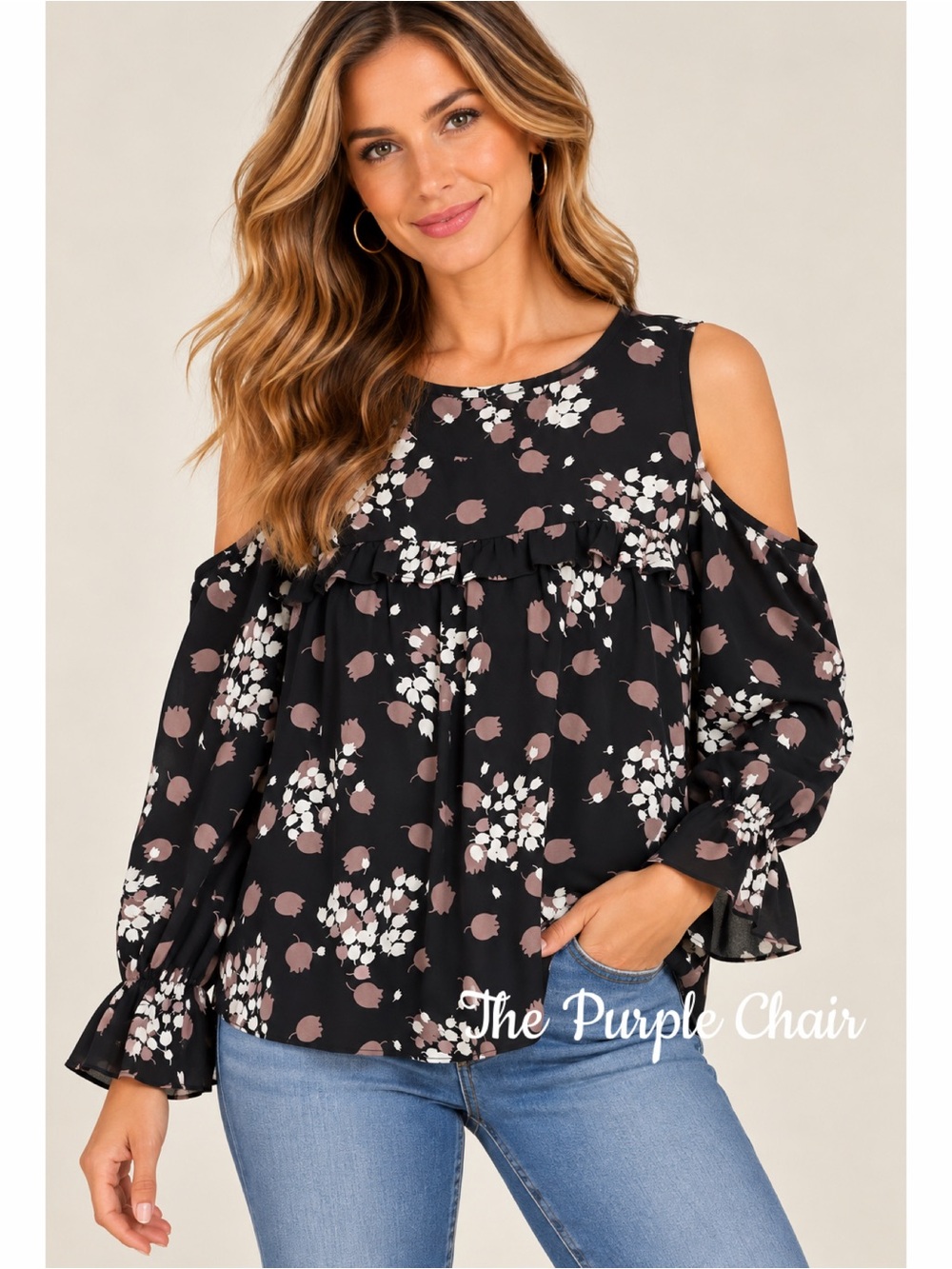 LOFT NWT Floral Long Sleeve Cold Shoulder Blouse M